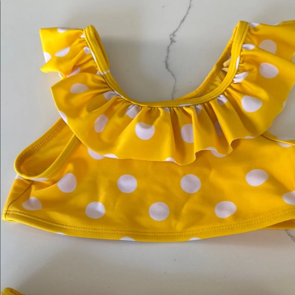 Yellow Polka Dot Ruffle Bikini Set